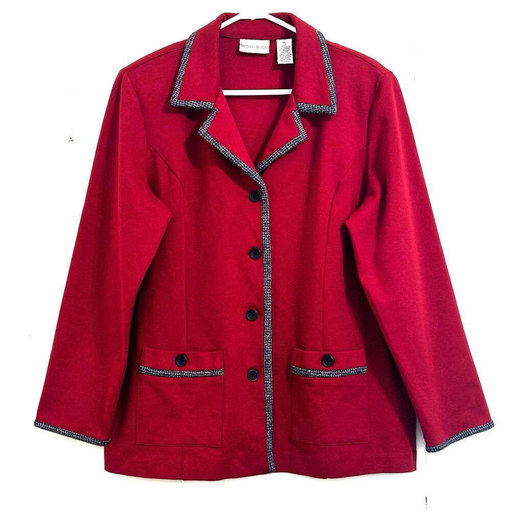 Draper's & Damon's Blazer Jacket Women's XL Red Blazer houndstooth Detail.
